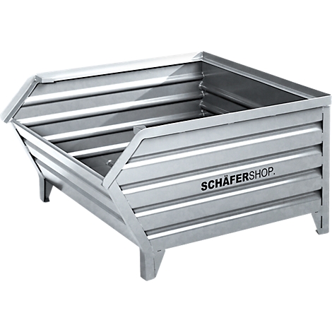 Rechteckiger, silberfarbener Metallbehälter mit geriffelten Seitenwänden und dem Schriftzug SCHÄFERSHOP.