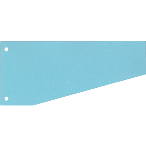Blue, rectangular paper with two holes on the left edge. The right edge is oblique.