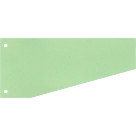 Light green rectangular paper with two holes on the narrow side and a beveled edge.