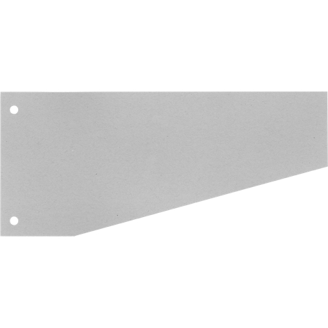 Gray, elongated rectangle with two holes on the left side and an angled edge.