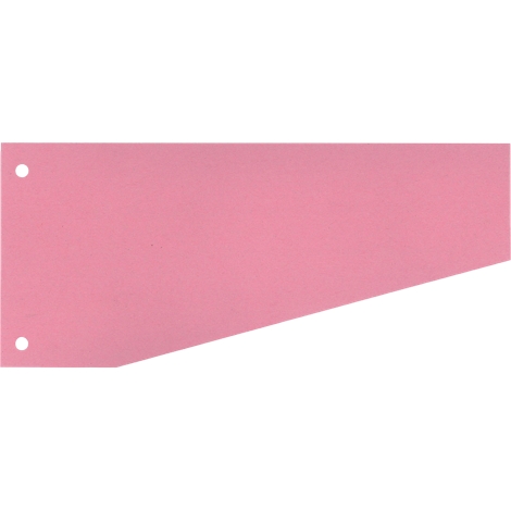 A pink banner with two holes at the top left and bottom left. The bottom edge is cut diagonally.