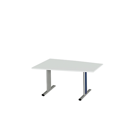 Witte tafel met metalen poten op een witte achtergrond.