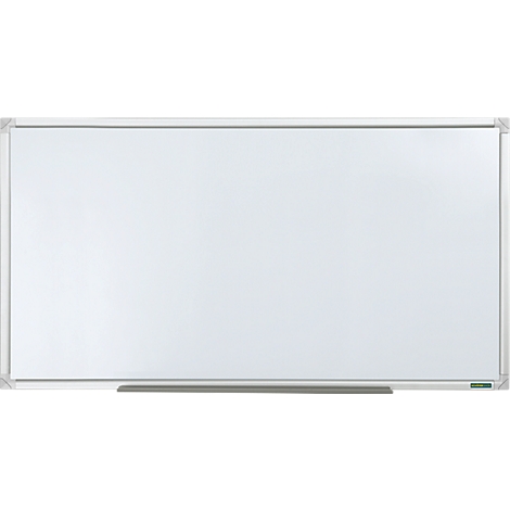 Een rechthoekig whiteboard met een wit schrijfoppervlak en een zilveren frame tegen een neutrale achtergrond.