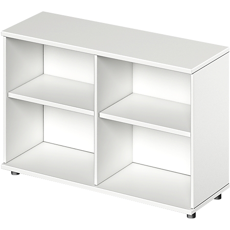 White shelf with two compartments, each with a shelf.