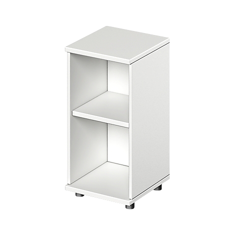 White bedside table with two compartments.