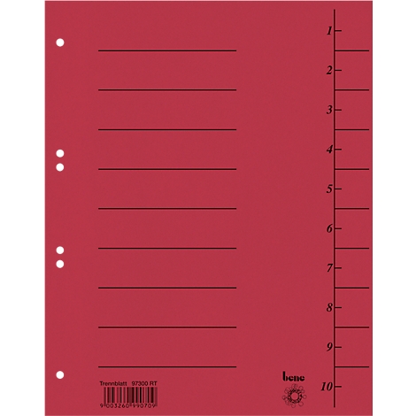 Een rode scheidingsvel met zwarte lijnen en een schaal van 1 tot 10.