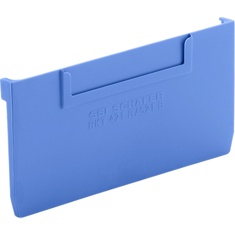 Lichtblauwe plastic wand met logo en belettering. Gei Schäfer RKT 421 B/521 B, Made in Germany.