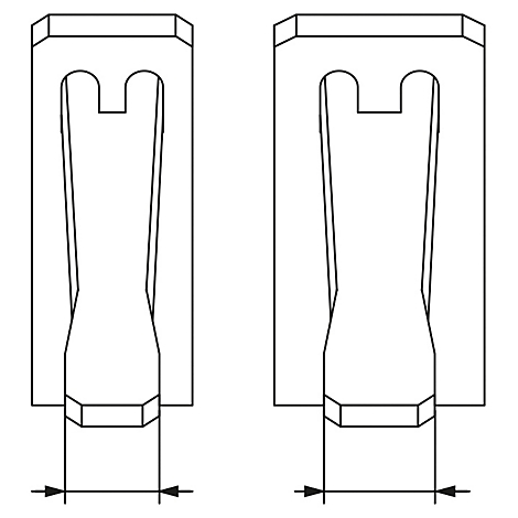 Zwei identische, schematische Darstellungen eines rechteckigen Steckers mit einem U-förmigen Ausschnitt.