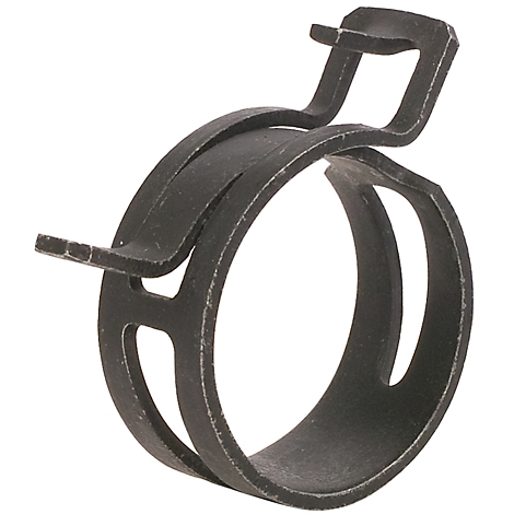 Metallklammer in dunkler Farbe, ringförmig, mit sich überlappenden Enden, die durch einen Bügel verbunden sind.