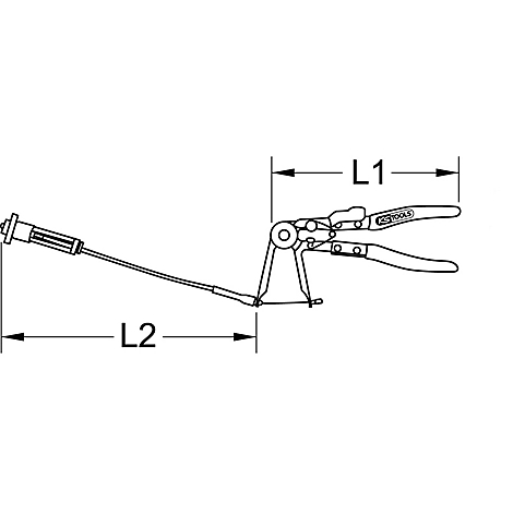 Technisch gezeichnete Zange mit Maßangaben.