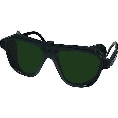 Lunettes de sécurité noires avec verres verts, pour la protection des yeux.