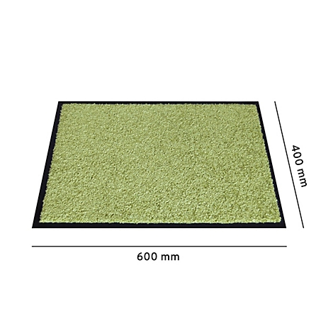 Rechteckiger, grüner Teppich mit schwarzem Rand. Maße: 600 x 400 mm.
