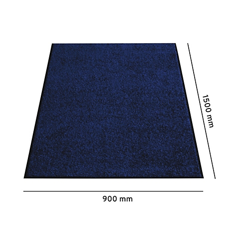 Dunkelblauer Teppich, Masse: 900 x 1500 mm. Schwarze Umrandung, auf weissem Hintergrund.
