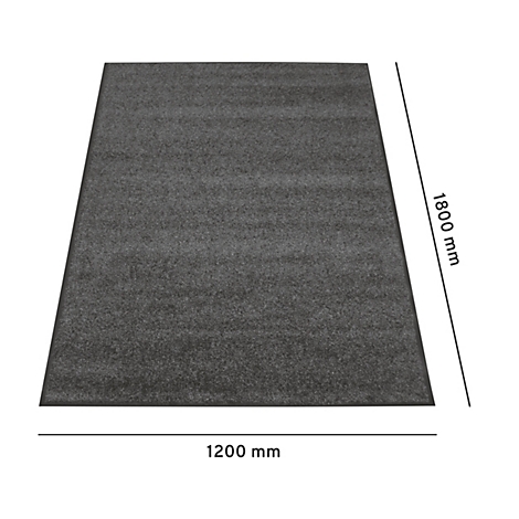 Ein rechteckiger, grauer Teppich. Masse: 1200mm x 1800mm.