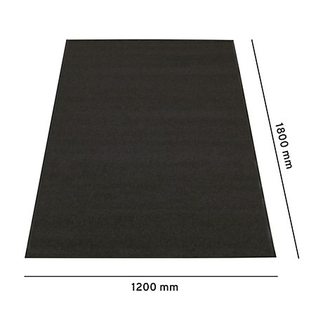 Ein rechteckiger, schwarzer Teppich. Masse: 1200 mm x 1800 mm.