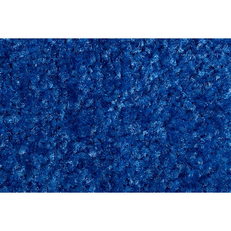 Nahaufnahme eines flauschigen Teppichbodens in leuchtendem Blau mit unregelmäßiger Struktur.