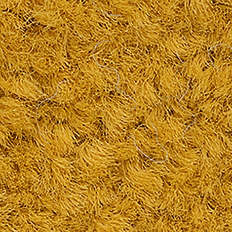 Nahaufnahme einer ockerfarbenen Textiloberfläche mit dichtem, flauschigem Flor.