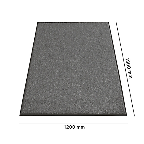 Grauer Fußabtreter mit schwarzen Rändern. Maße: 1200mm x 1800mm.