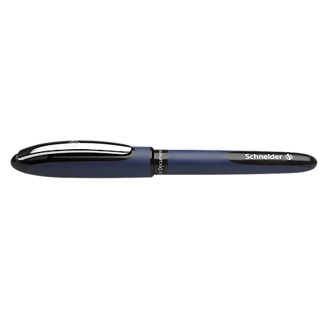 Blue pen with silver tip and the inscription Schneider.