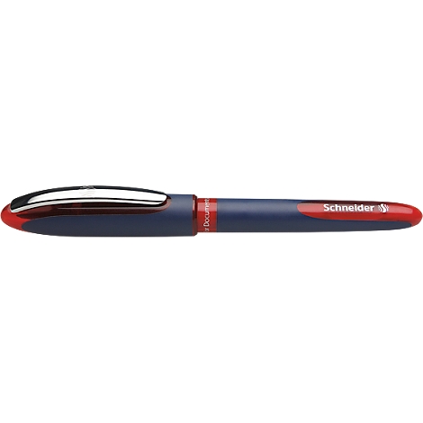 Schneider pen. Silver top, blue middle, red ends. Inscription 'Schneider'.
