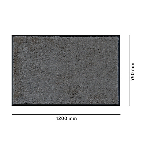 Grijze deurmat met zwarte rand. Afmetingen: 1200 x 750 mm.