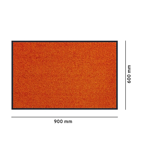 Oranje deurmat met een zwarte rand, afmetingen: 900 x 600 mm.