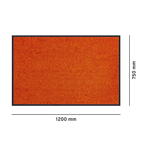 Oranje deurmat met zwarte randen, afmetingen: 1200 x 750 mm.