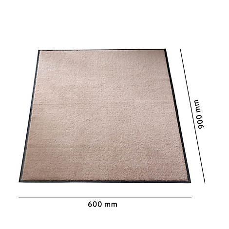 Beige deurmat met zwarte randen. Afmetingen: 600 x 900 mm.