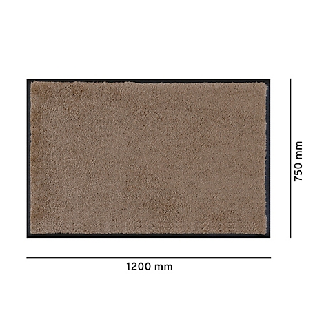 Bruine, rechthoekige deurmat met een zwart kader. Afmetingen: 1200 x 750 mm.