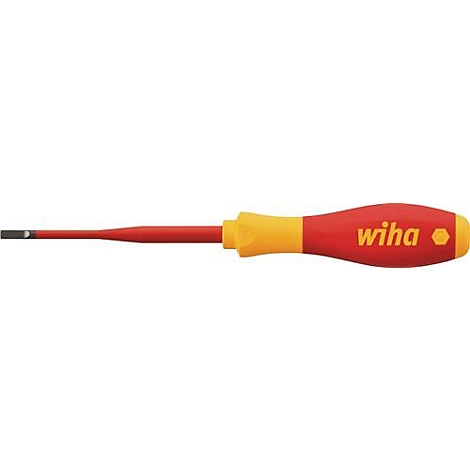 Ein roter Schraubendreher mit gelbem Griff, der mit dem Wiha-Logo versehen ist.