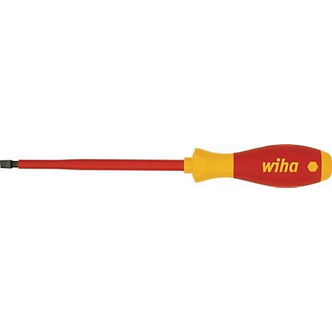 Roter Schraubendreher mit gelbem Griff, „wiha“ Schriftzug.