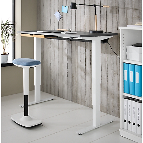 Schreibtisch mit Bambus-Zubehörschublade & Kabelkanal aus Recyclingfilz, elektrisch höhenverstellbar, B 1300 x T 650 x H 605–1265 mm, graphit/weiss