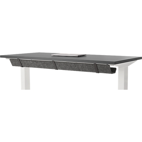 Schreibtisch mit Bambus-Zubehörschublade & Kabelkanal aus Recyclingfilz, elektrisch höhenverstellbar, B 1300 x T 650 x H 605–1265 mm, graphit/weiss