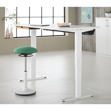 Schreibtisch mit Bambus-Zubehörschublade & Kabelkanal aus Recyclingfilz, elektrisch höhenverstellbar, B 1600 x T 800 x H 605–1265 mm, weiss/weiss