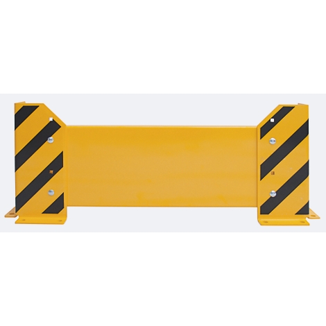 Yellow safety barrier with black and yellow diagonal stripes on the sides. On a light background.