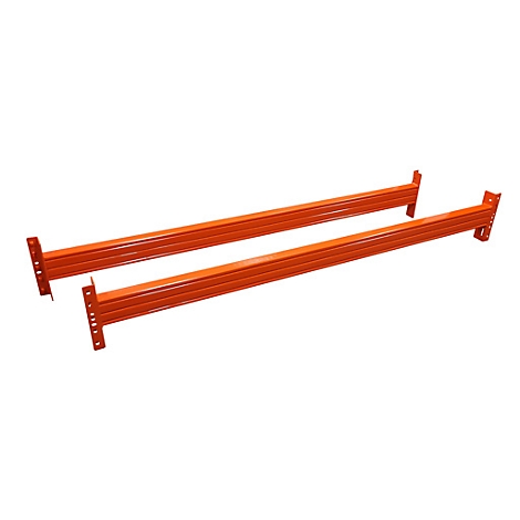 Two orange shelf beams, angled to each other, on a white background.