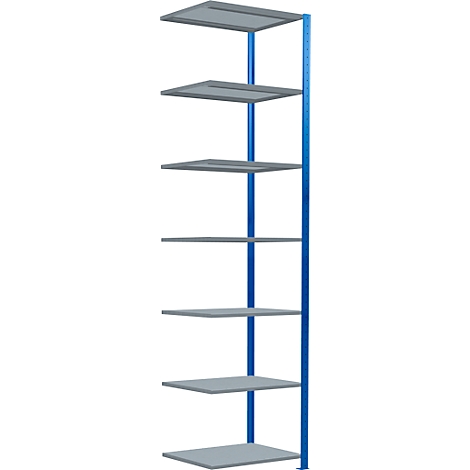 Schulte Lagertechnik Fachbodenregal Stecksystem MultiPlus250, Anbauregal, 7 Fachböden, Kreuzstrebe, B 750 x T 600 x H 3000 mm, Enzianblau RAL 5010