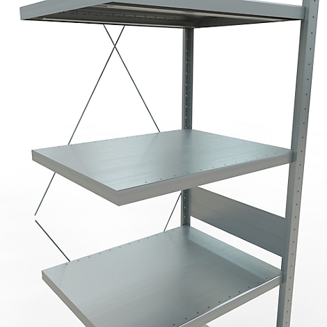 Schulte Lagertechnik Fachbodenregal Stecksystem MultiPlus250, Anbauregal, 7 Fachböden, Kreuzstrebe, B 750 x T 600 x H 3000 mm, silbergrau/verzinkt