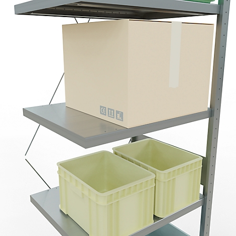 Schulte Lagertechnik Fachbodenregal Stecksystem MultiPlus250, Anbauregal, 7 Fachböden, Kreuzstrebe, B 750 x T 600 x H 3000 mm, silbergrau/verzinkt