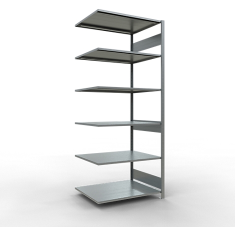 Grijs wandrek met vijf planken. De achtergrond is wit.