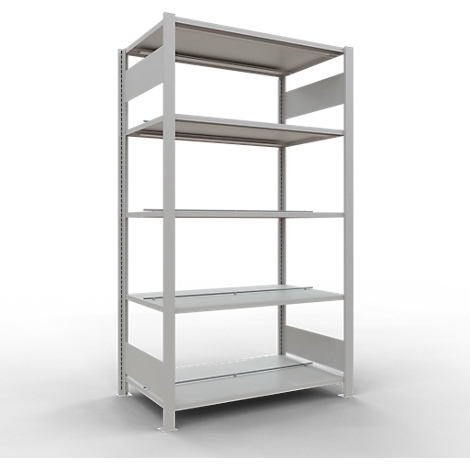 Schulte Lagertechnik Insteeksysteem voor kantoorrekken MultiPlus150, basisrek, 5 legborden, met middenscharnier, B 1000 x D 600 x H 1800 mm, lichtgrijs RAL 7035