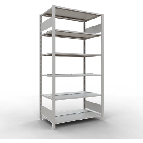 Schulte Lagertechnik Insteeksysteem voor kantoorrekken MultiPlus150, basisrek, 6 legborden, met middenscharnier, B 1000 x D 600 x H 2000 mm, lichtgrijs RAL 7035