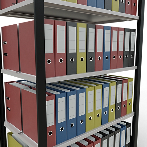 Schulte Lagertechnik MultiPlus150 insteekbaar kantoorrek, basisrek, 5 legborden, met middenaanslag, B 1000 x D 600 x H 1800 mm, zwart/lichtgrijs