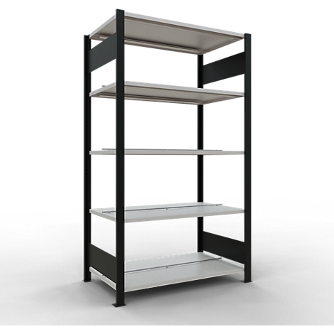 Schulte Lagertechnik MultiPlus150 insteekbaar kantoorrek, basisrek, 5 legborden, met middenaanslag, B 1000 x D 600 x H 1800 mm, zwart/lichtgrijs