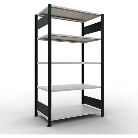 Schulte Lagertechnik MultiPlus150 insteekbaar kantoorrek, basisrek, 5 legborden, zonder middenaanslag, B 1000 x D 600 x H 1800 mm, zwart/lichtgrijs