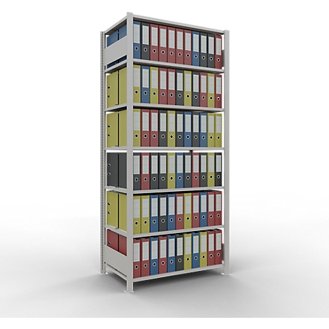 Schulte Lagertechnik MultiPlus150 insteekbaar kantoorrek, basisrek, 7 legborden, met middenaanslag, B 1000 x D 600 x H 2300 mm, RAL 7035 lichtgrijs