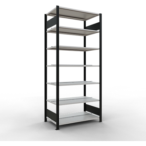 Schulte Lagertechnik MultiPlus150 insteekbaar kantoorrek, basisrek, 7 legborden, met middenaanslag, B 1000 x D 600 x H 2300 mm, zwart/lichtgrijs