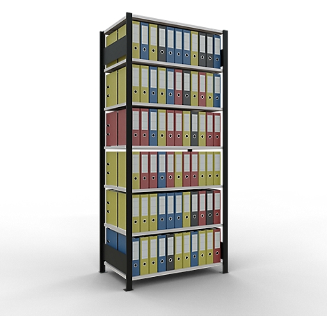 Schulte Lagertechnik MultiPlus150 insteekbaar kantoorrek, basisrek, 7 legborden, zonder middenaanslag, B 1000 x D 600 x H 2300 mm, zwart/lichtgrijs