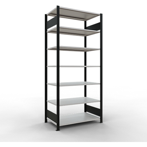 Schulte Lagertechnik MultiPlus150 insteekbaar kantoorrek, basisrek, 7 legborden, zonder middenaanslag, B 1000 x D 600 x H 2300 mm, zwart/lichtgrijs