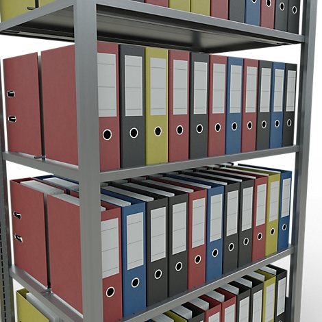 Schulte Lagertechnik MultiPlus150 klemloze kantoorstelling, basisrek, 5 legborden, met middenaanslag, B 1000 x D 600 x H 1800 mm, zilvergrijs/verzinkt